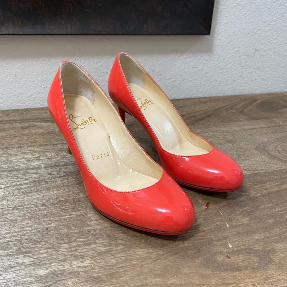 Christian Louboutin SIMPLE PUMP Coral Patent Leather Shoes EU Sz 34.5 / US 4.5